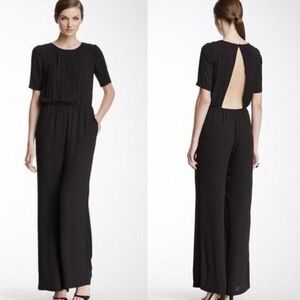 BCBGMaxAzria Black Open-Back Short-Sleeve Jumpsuit